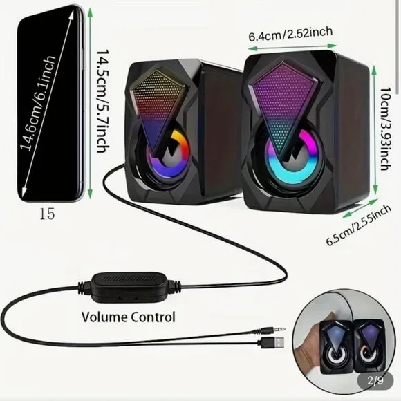 NEW- NJSJ Computer Speakers with Colorful RGB Lights, USB Powered 3.5mm Aux- - Picture 9 of 9